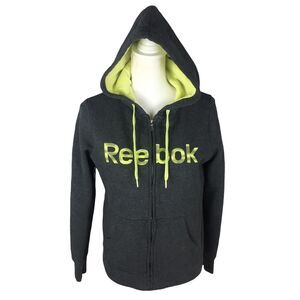 Reebok Zip Up Hoodie Jacket Gray Yellow Size Small Cotton Blend Unisex